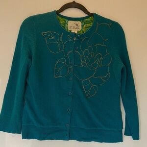 Anthropologie Embellished Floral Cardigan cottage-core quiet-luxury artsy-chic